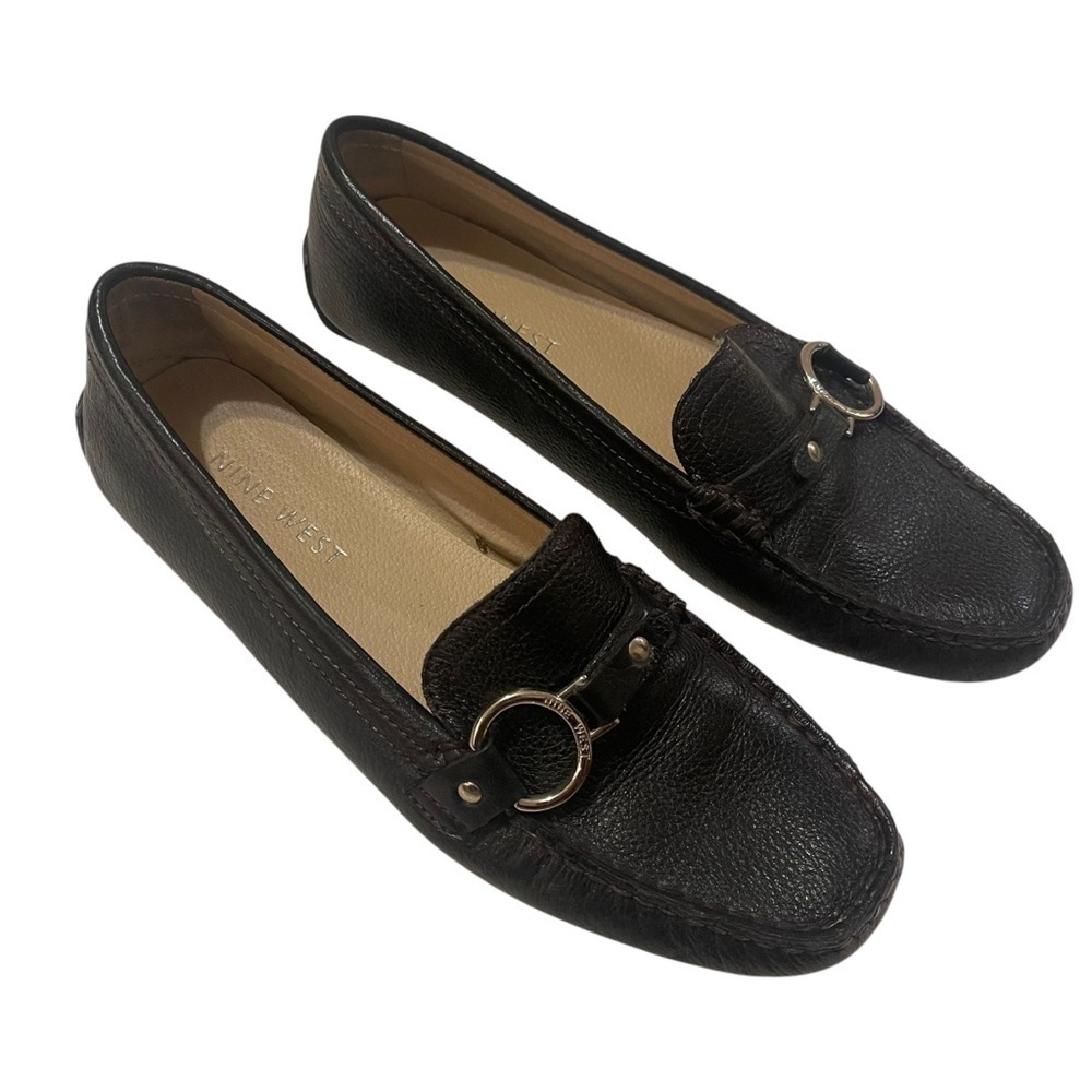 Women’s NINE WEST Sedira Black Leather Loafers Shoes Flats - Picture 3 of 7